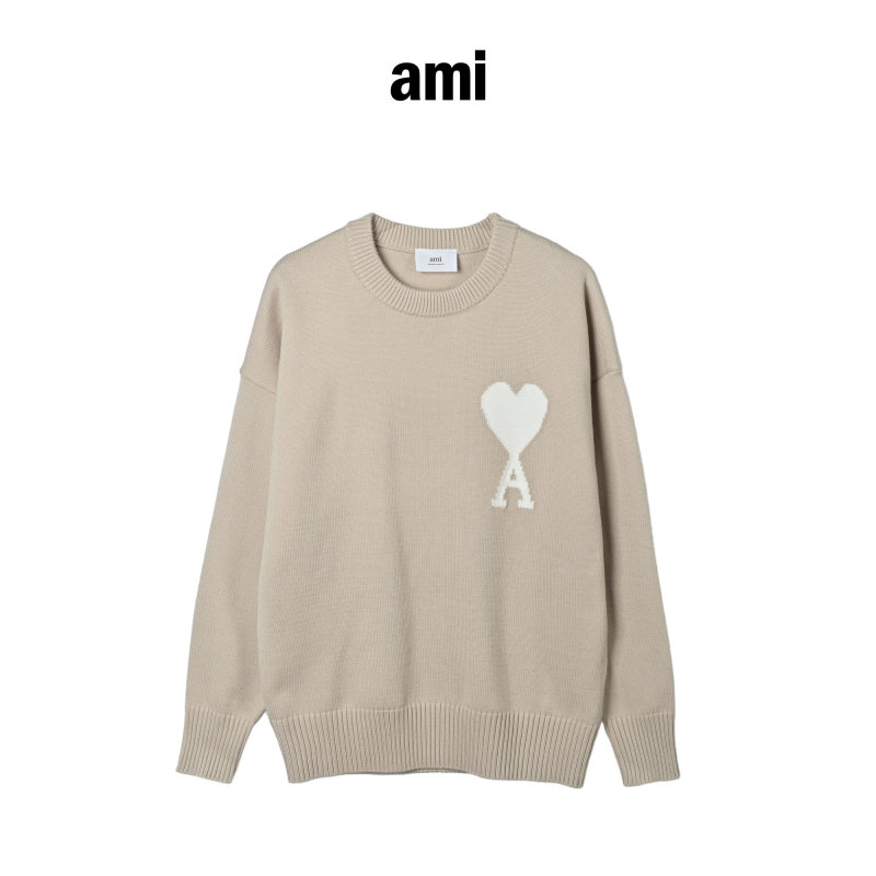 Beige Crewneck Sweater with Embroidered Heart Logo view