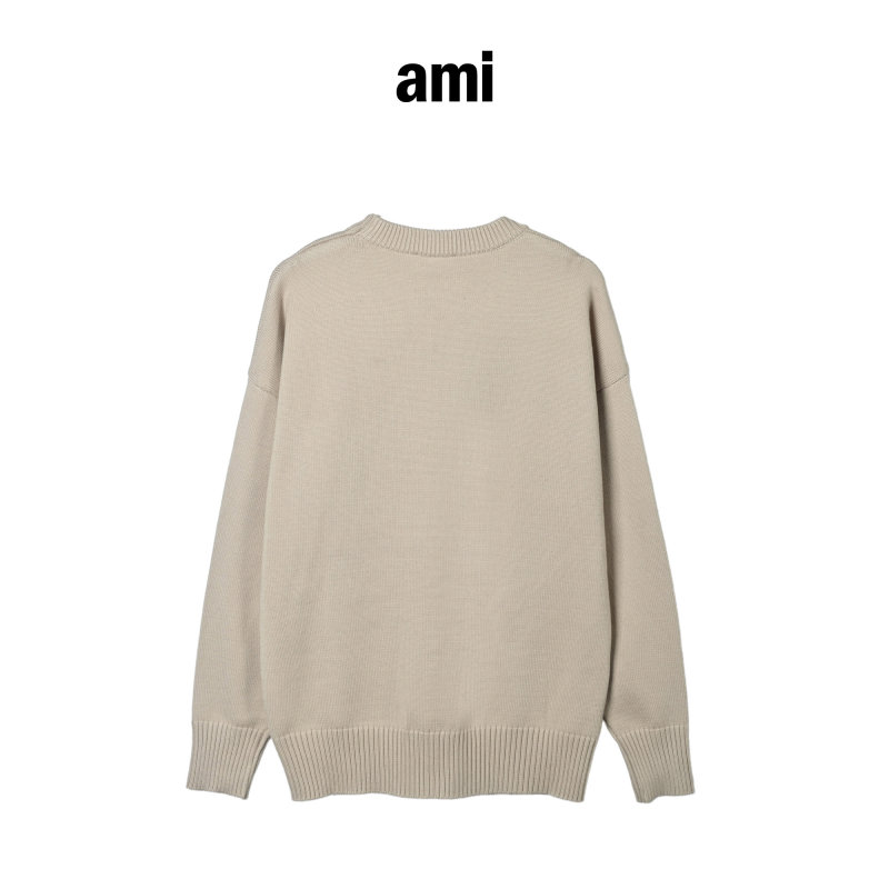 Beige Crewneck Sweater with Embroidered Heart Logo view