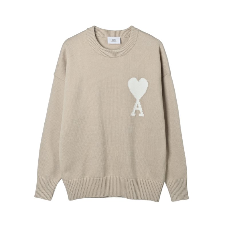 Beige Crewneck Sweater with Embroidered Heart Logo view