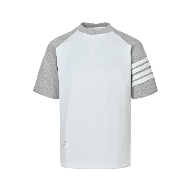 Cream Ribbed Short-Sleeve T-Shirt with Striped Sleeves view