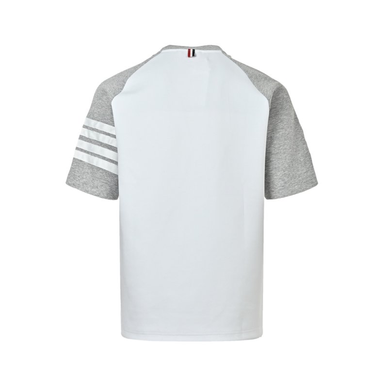 Cream Ribbed Short-Sleeve T-Shirt with Striped Sleeves view