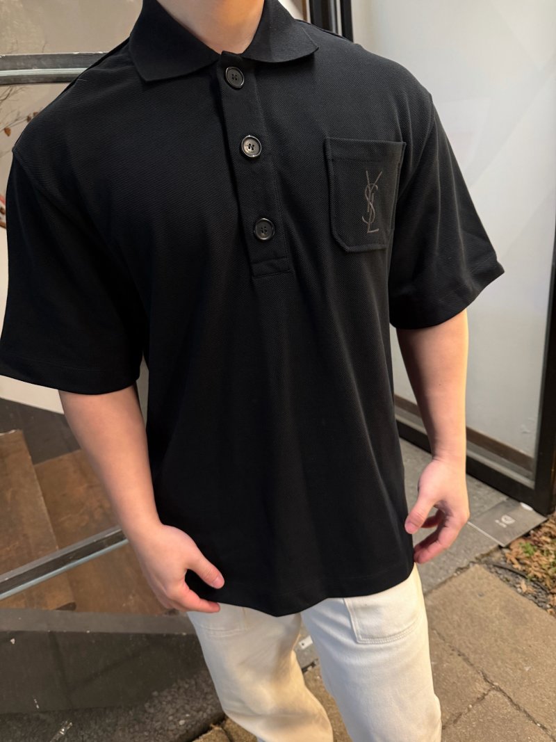 YSL Black Short-Sleeve Polo Shirt