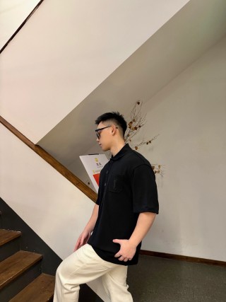 YSL Black Short-Sleeve Polo Shirt view 2