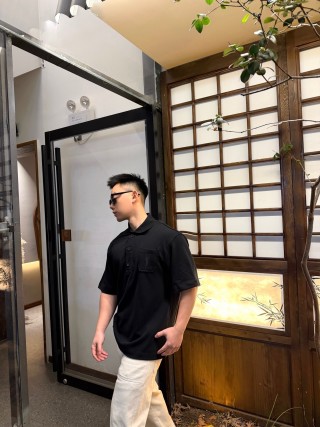 YSL Black Short-Sleeve Polo Shirt view 3