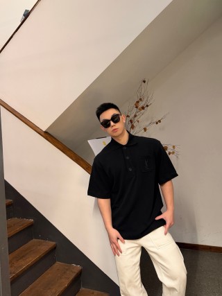 YSL Black Short-Sleeve Polo Shirt view 4