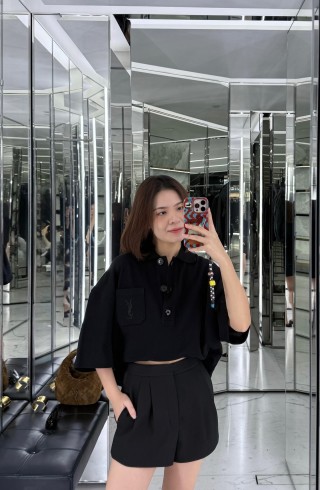 YSL Black Short-Sleeve Polo Shirt view 6