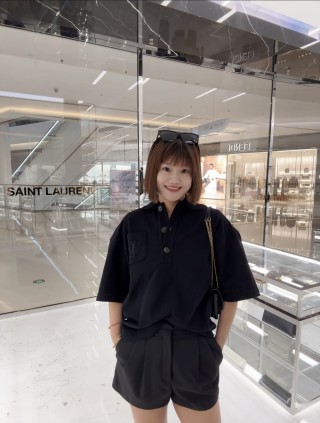 YSL Black Short-Sleeve Polo Shirt view 7