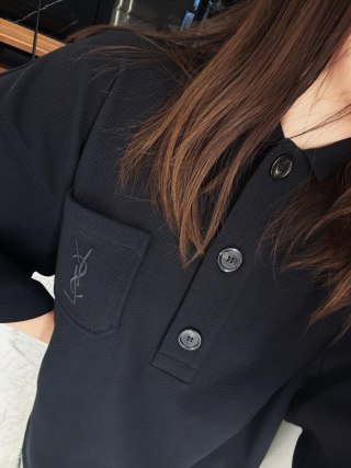 YSL Black Short-Sleeve Polo Shirt view 8