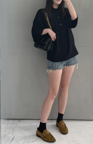 YSL Black Short-Sleeve Polo Shirt view 9