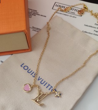 Louis Vuitton Iconic Heart Gold Pendant Necklace Pink Enamel