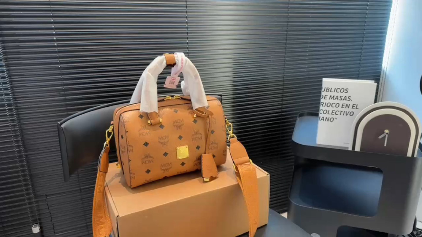 MCM Cognac Monogram Top Handle Satchel