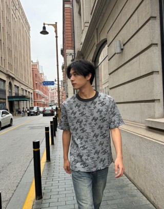 Chanel CC Logo All-Over Print T-Shirt Grey
