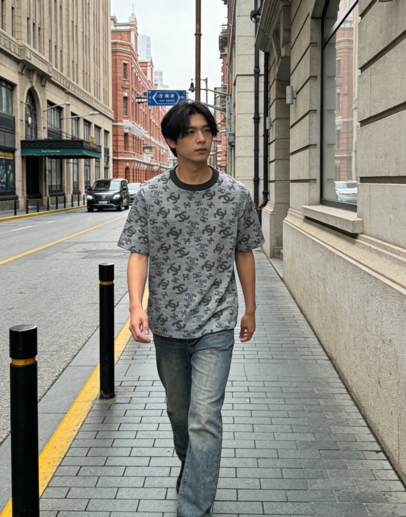 Chanel CC Logo All-Over Print T-Shirt Grey view