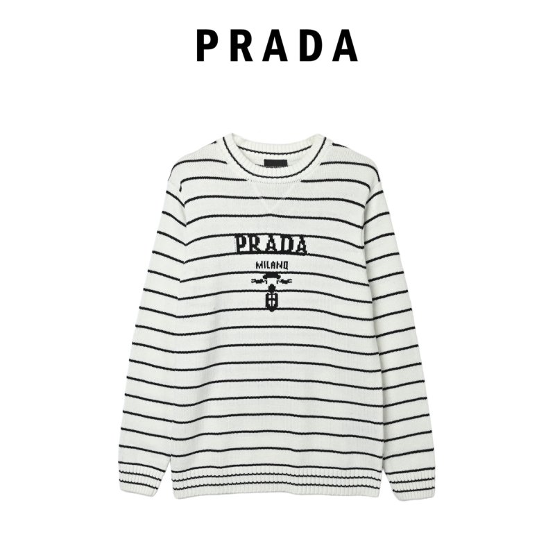 Prada Milano Striped Wool Blend Sweater Cream/Navy