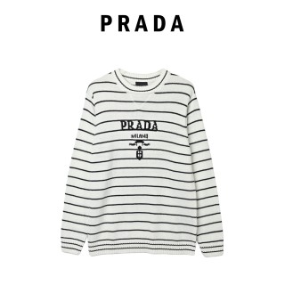 Prada Milano Striped Wool Blend Sweater Cream/Navy