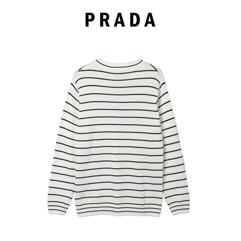 Prada Milano Striped Wool Blend Sweater Cream/Navy view