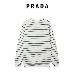 Prada Milano Striped Wool Blend Sweater Cream/Navy view 2