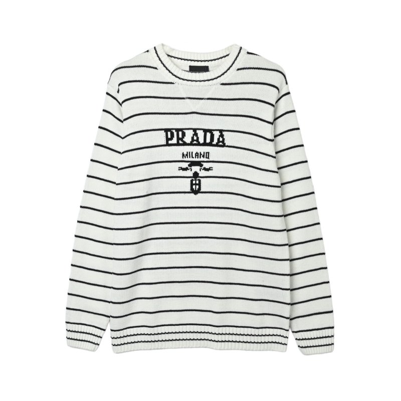 Prada Milano Striped Wool Blend Sweater Cream/Navy view