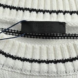 Prada Milano Striped Wool Blend Sweater Cream/Navy view 5