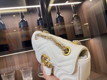 Gucci GG Marmont White Quilted Chain Shoulder Bag view 3