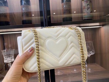 Gucci GG Marmont White Quilted Chain Shoulder Bag view 6