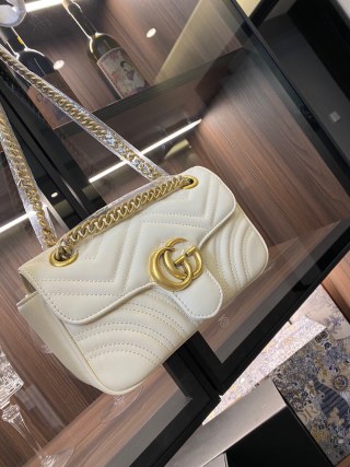 Gucci GG Marmont White Quilted Chain Shoulder Bag view 7