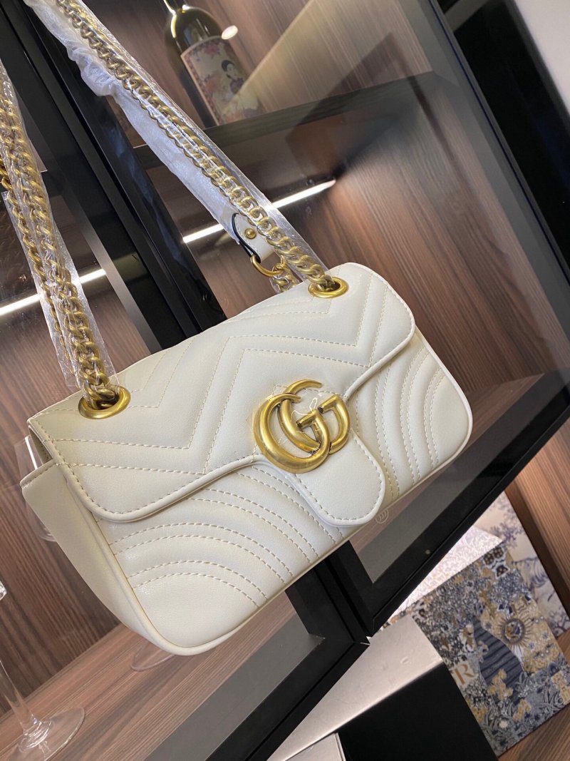 Gucci GG Marmont White Quilted Chain Shoulder Bag view