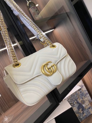 Gucci GG Marmont White Quilted Chain Shoulder Bag view 8