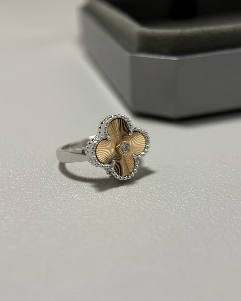 VCA Inspired Four-Leaf Clover Ring Gold Laser Engraved view