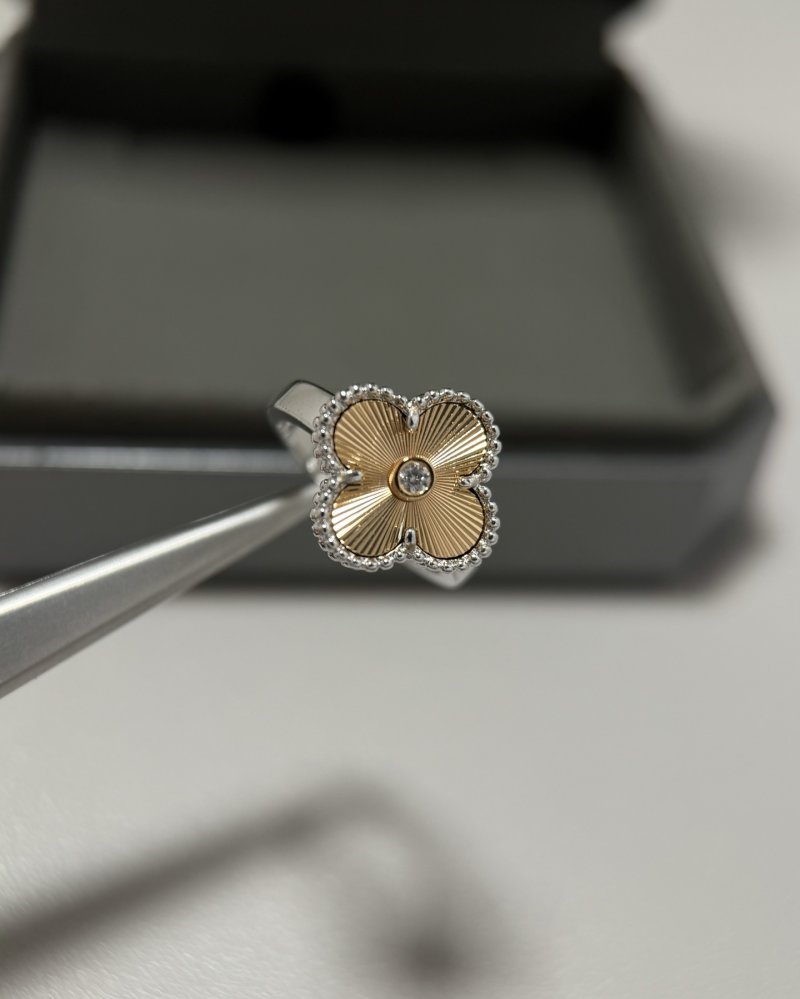 VCA Inspired Four-Leaf Clover Ring Gold Laser Engraved view