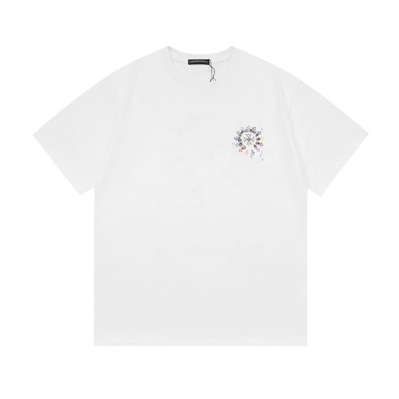 White Graphic Print Short Sleeve T-Shirt with Colorful Floral Design view