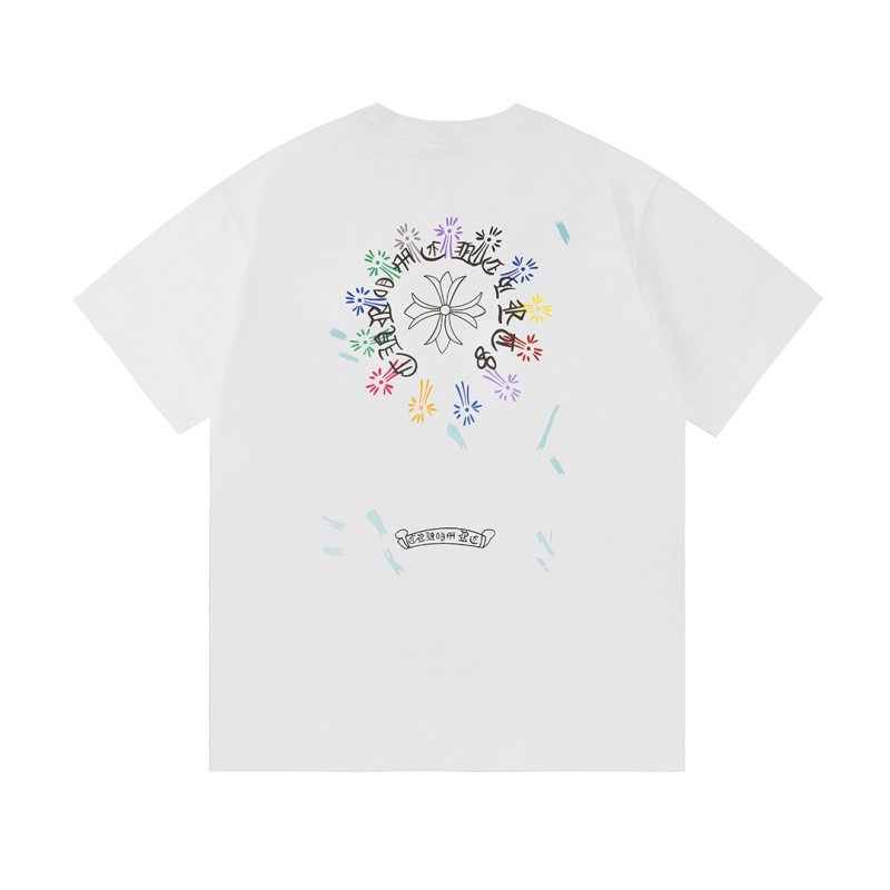White Graphic Print Short Sleeve T-Shirt with Colorful Floral Design view
