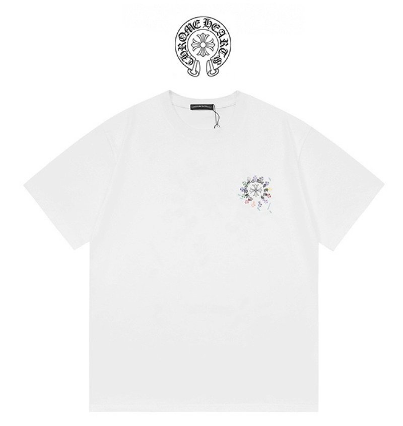 White Graphic Print Short Sleeve T-Shirt with Colorful Floral Design view