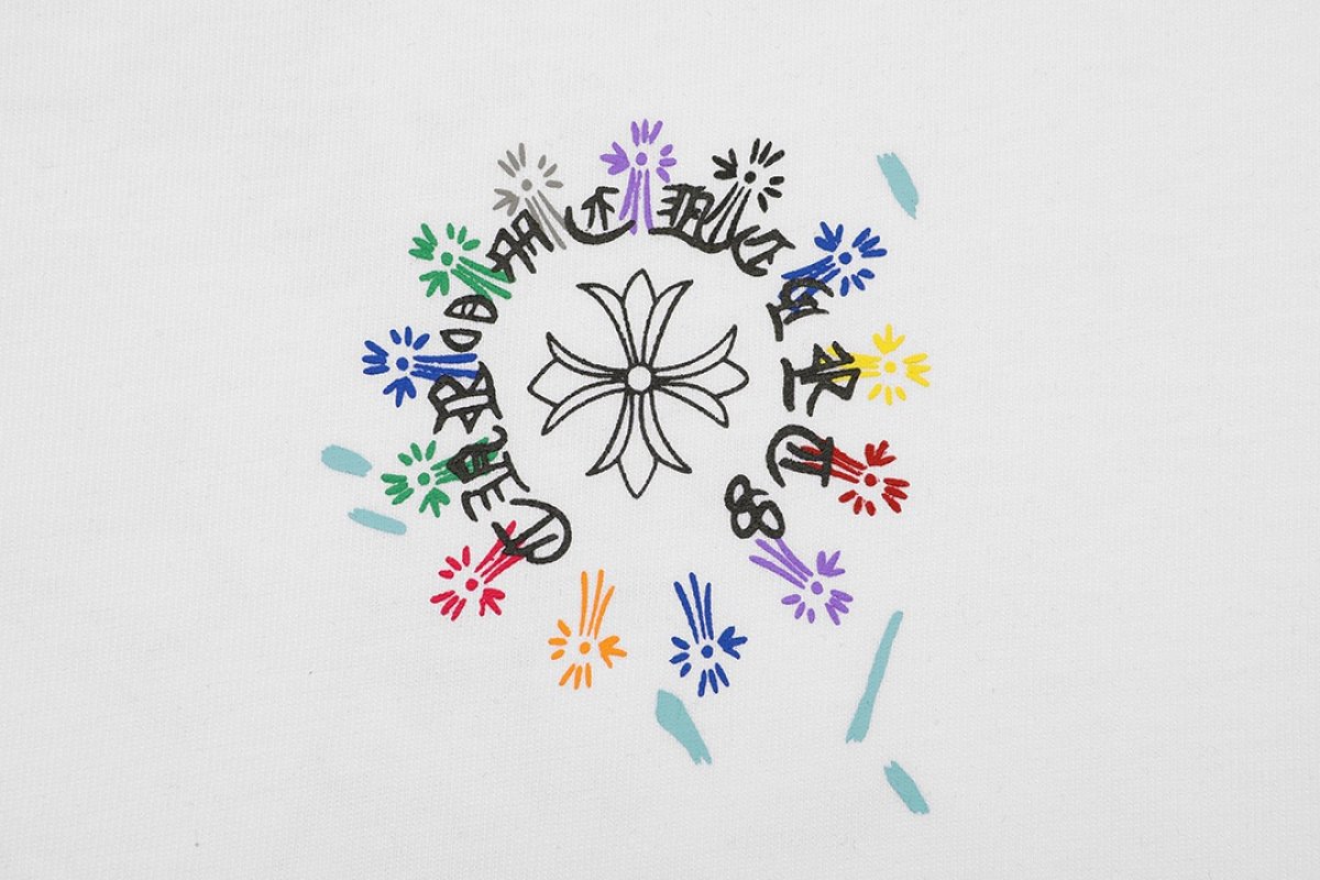 White Graphic Print Short Sleeve T-Shirt with Colorful Floral Design view