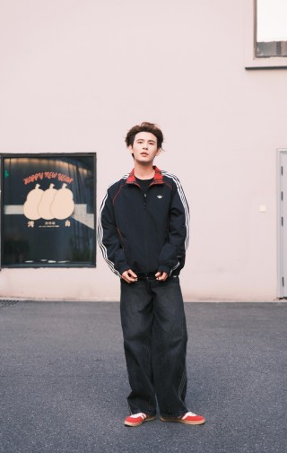 Adidas Black Track Jacket with Red Plaid Lining view 2