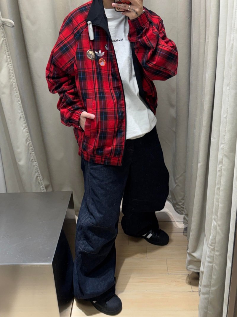 Adidas Black Track Jacket with Red Plaid Lining view