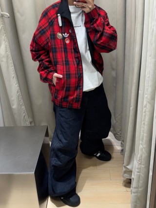 Adidas Black Track Jacket with Red Plaid Lining view 3