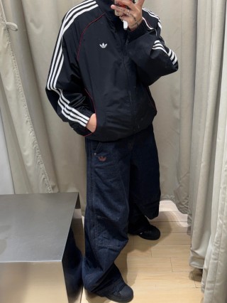 Adidas Black Track Jacket with Red Plaid Lining view 4