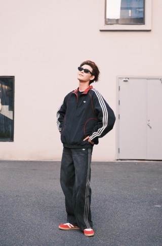 Adidas Black Track Jacket with Red Plaid Lining view 5