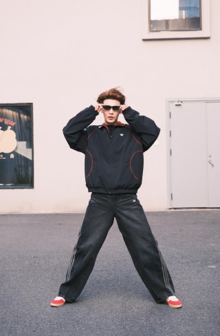 Adidas Black Track Jacket with Red Plaid Lining view 6