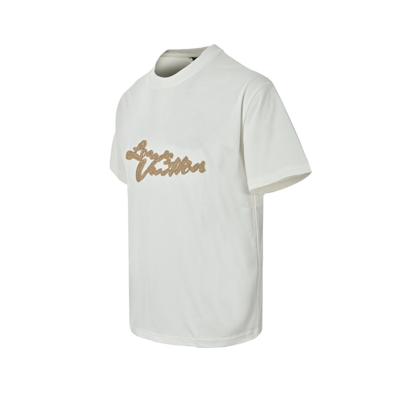 White Short Sleeve T-Shirt with Gold Embroidered Logo view