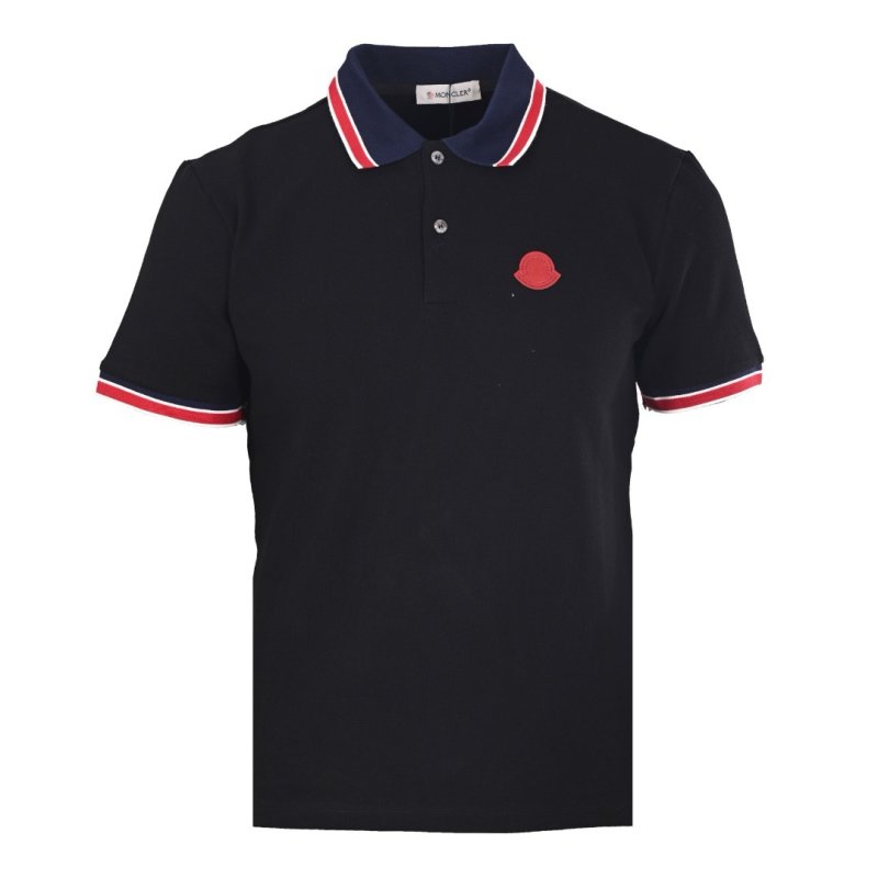 Moncler Black Polo Shirt with Red & White Stripe Trim view