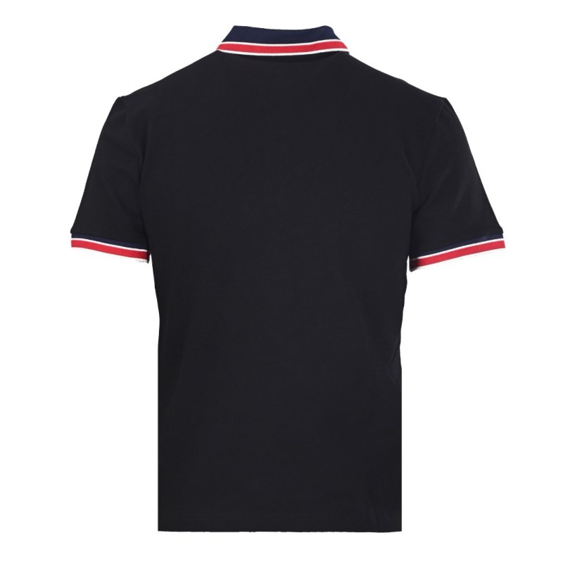Moncler Black Polo Shirt with Red & White Stripe Trim view