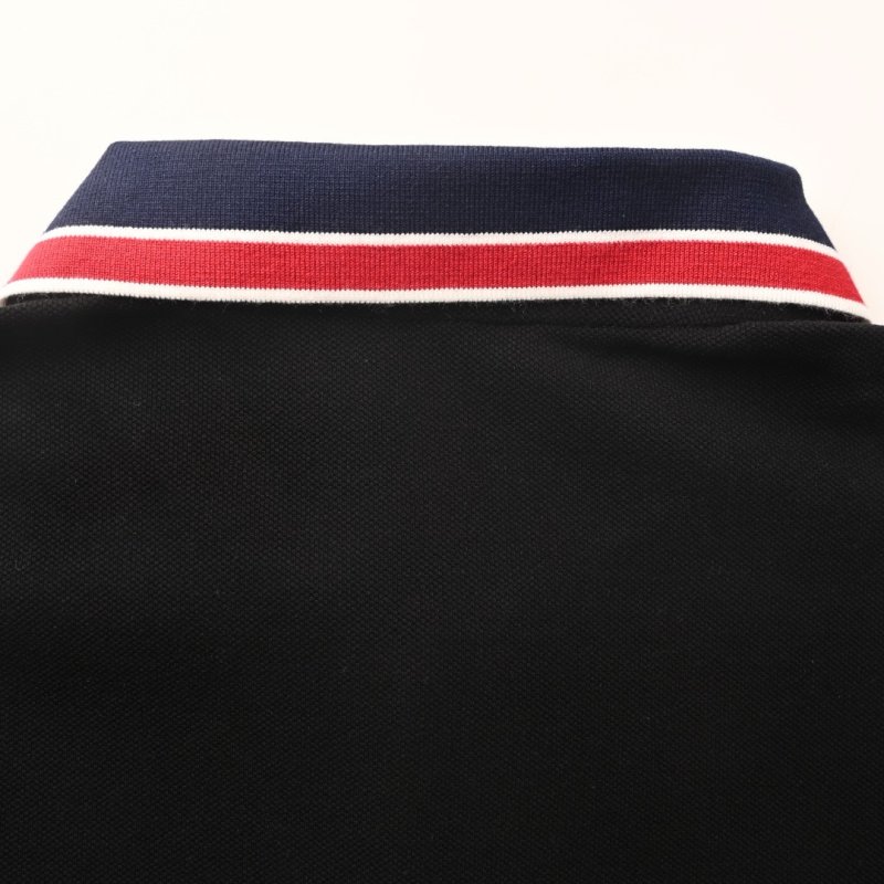 Moncler Black Polo Shirt with Red & White Stripe Trim view