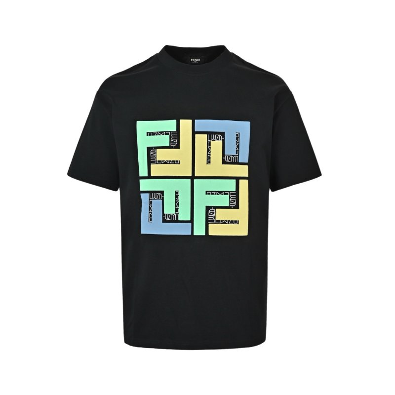 Black Graphic Print T-Shirt with Colorblock Design view