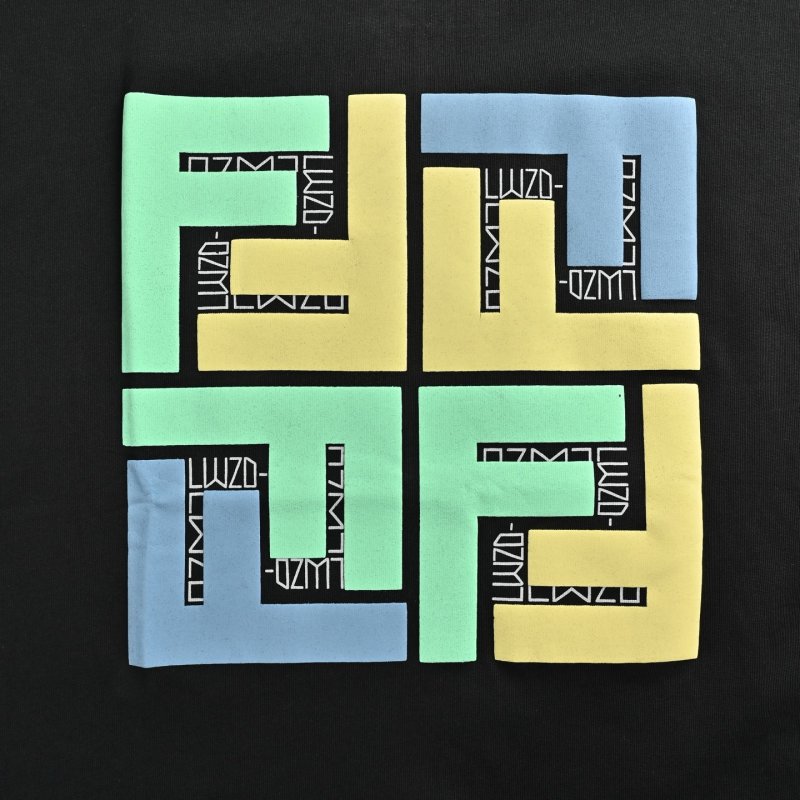 Black Graphic Print T-Shirt with Colorblock Design view