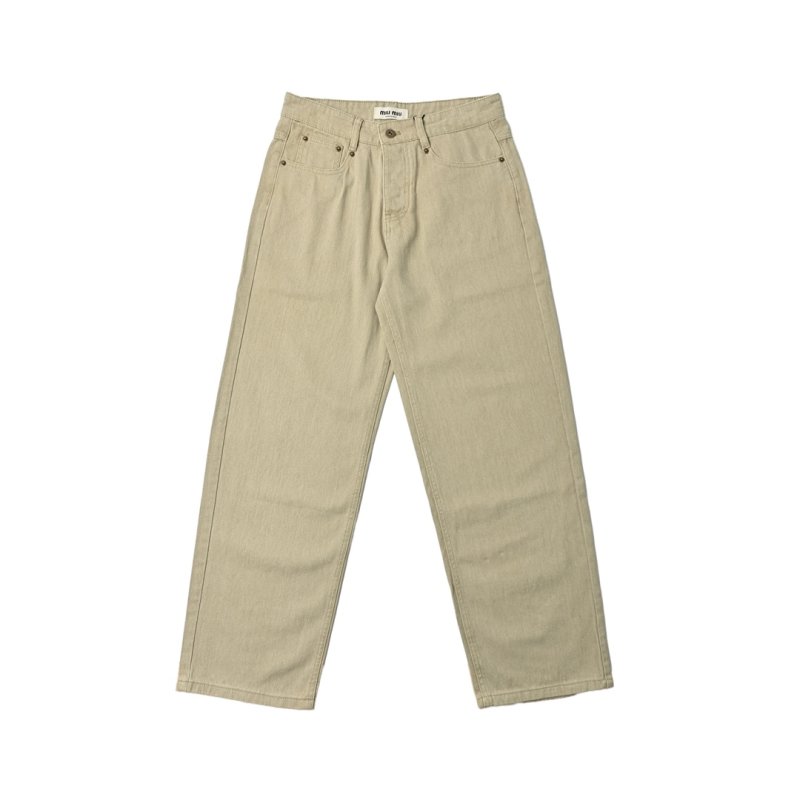 Cream Straight-Leg Denim Jeans view