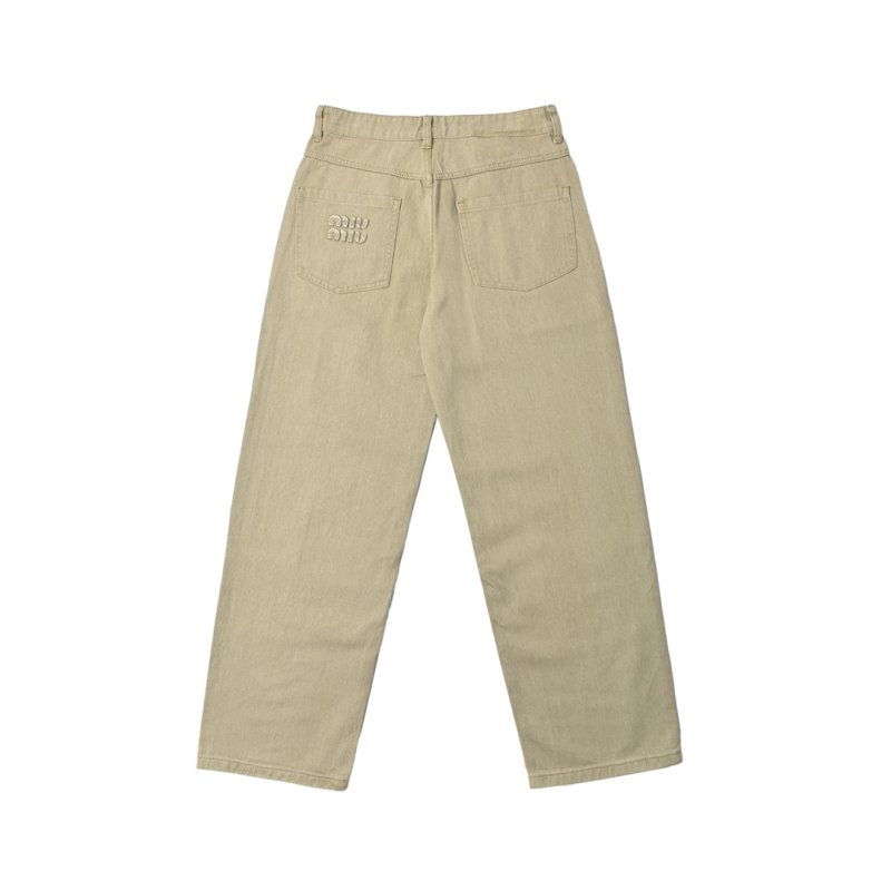 Cream Straight-Leg Denim Jeans view