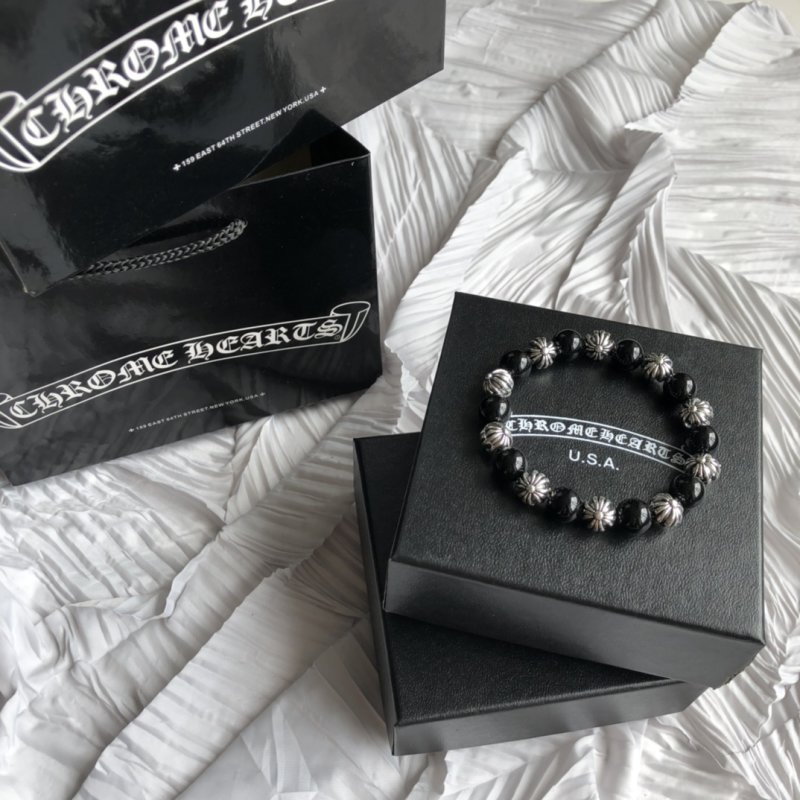 Chrome Hearts Silver Cross Bead Bracelet - Black & Silver