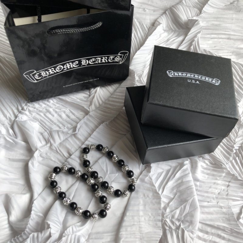 Chrome Hearts Silver Cross Bead Bracelet - Black & Silver view